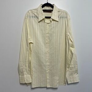Perry Ellis Mens Button Down Shirt Long Sleeve Light Yellow Stripe Size L